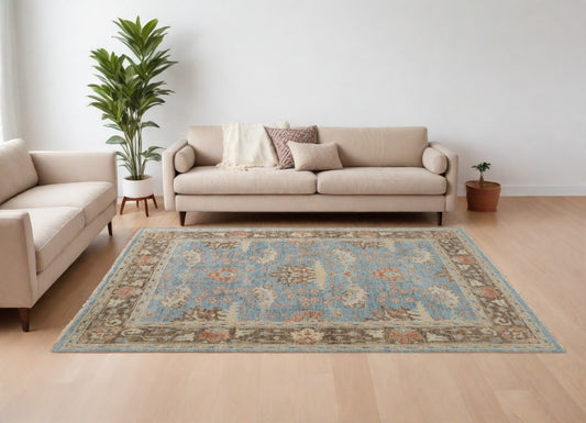 12' X 15' Brown and Blue Wool Oriental Hand Knotted Area Rug-0