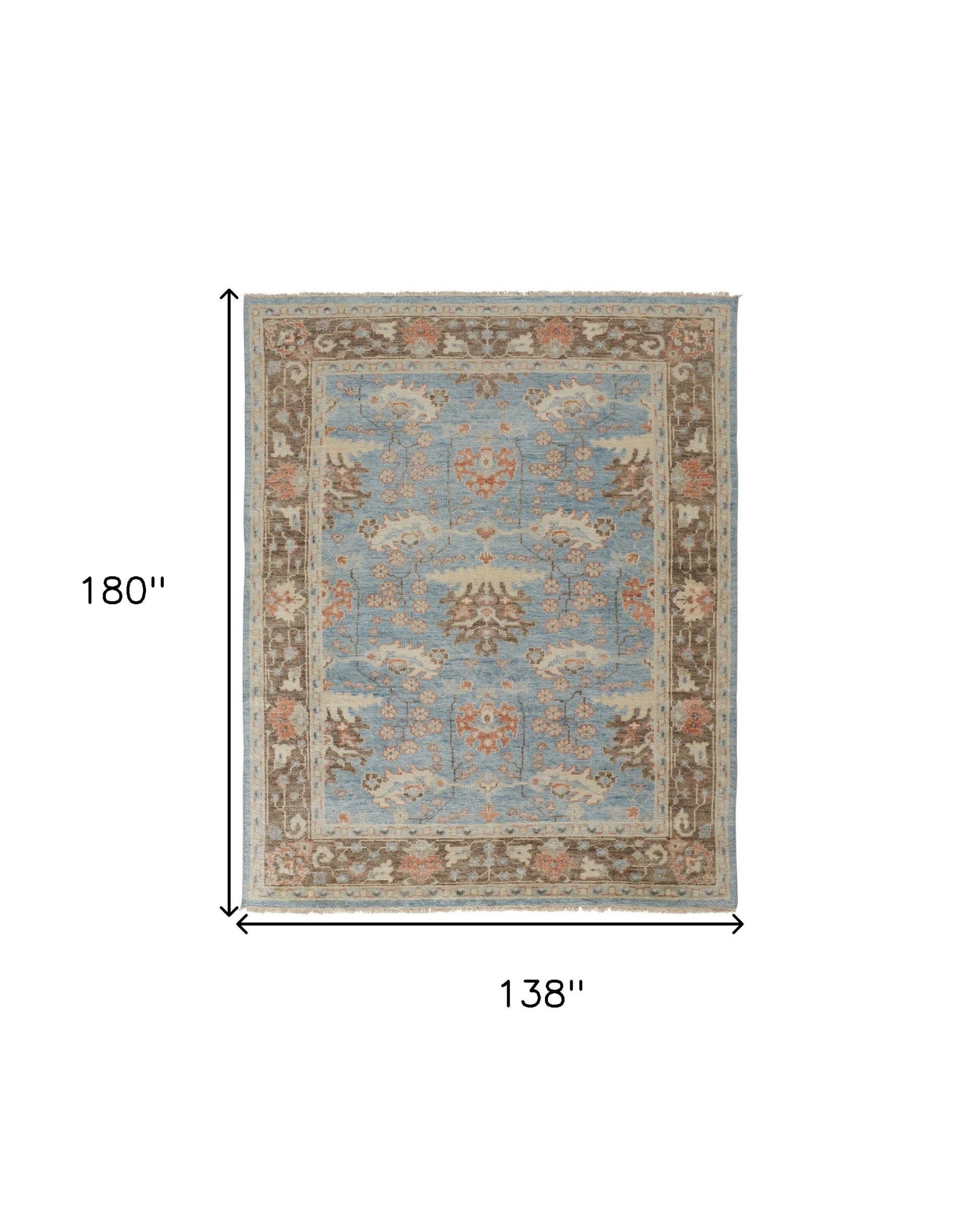 12' X 15' Brown and Blue Wool Oriental Hand Knotted Area Rug-2