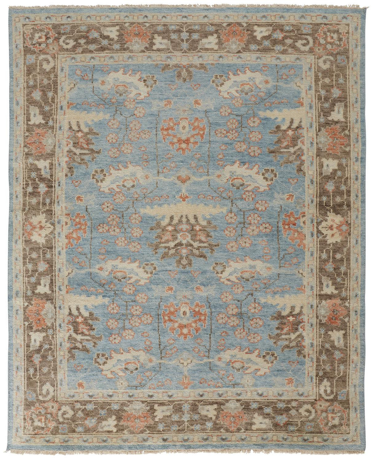12' X 15' Brown and Blue Wool Oriental Hand Knotted Area Rug-1