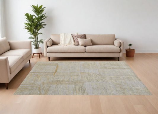 9' X 12' Yellow and Ivory Abstract Hand Woven Area Rug-0