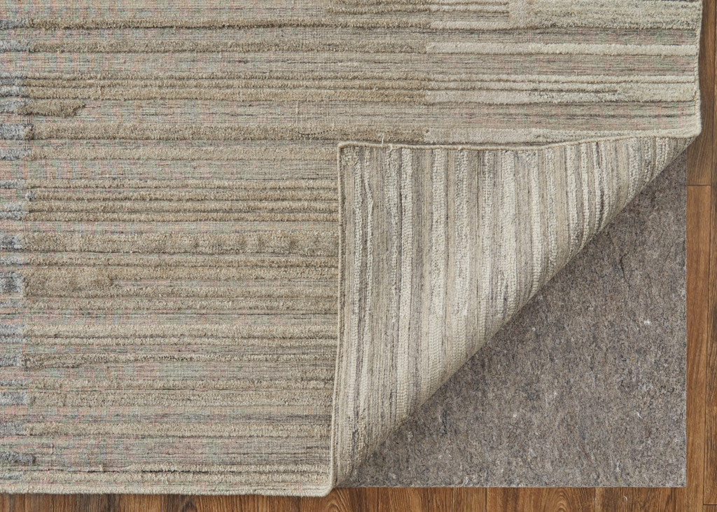 9' X 12' Tan and Blue Abstract Hand Woven Worn Faded Area Rug-6