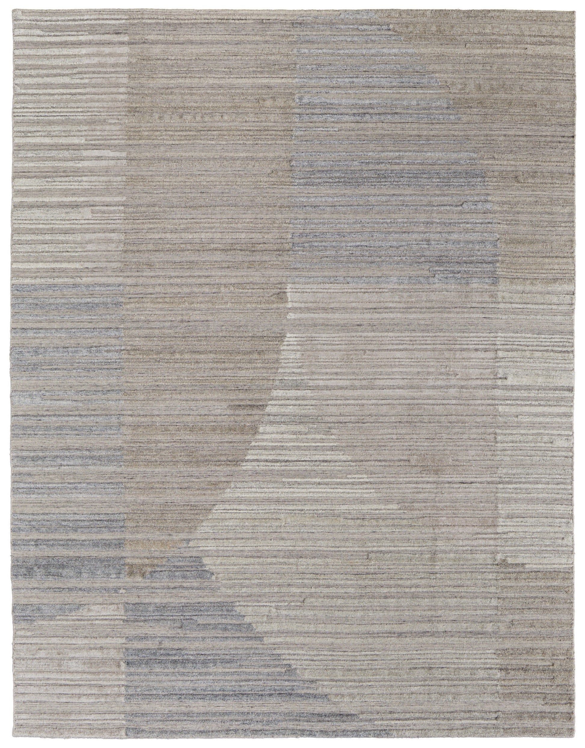 9' X 12' Tan and Blue Abstract Hand Woven Worn Faded Area Rug-1