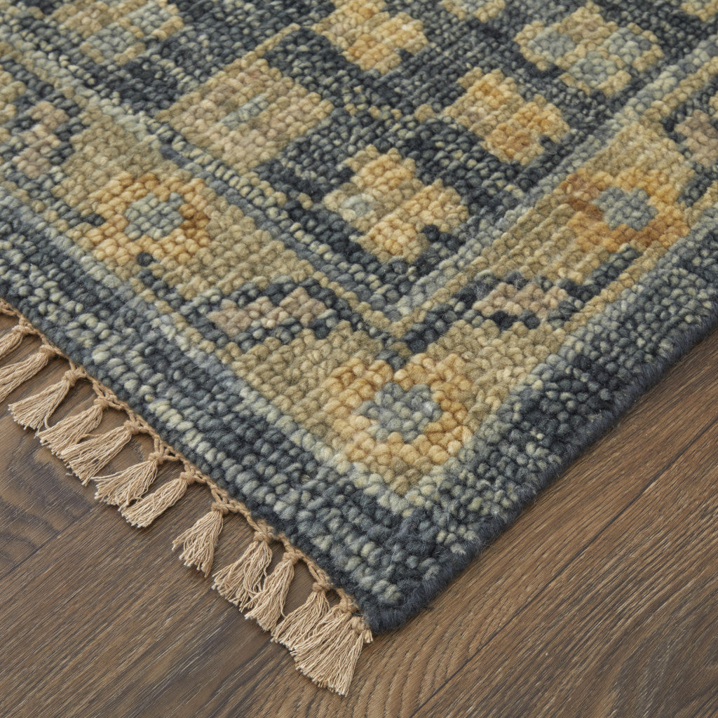 10' X 14' Blue Gray and Tan Wool Oriental Hand Knotted Area Rug With Fringe-4