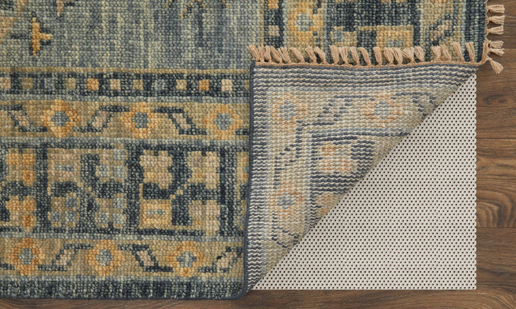 10' X 14' Blue Gray and Tan Wool Oriental Hand Knotted Area Rug With Fringe-5