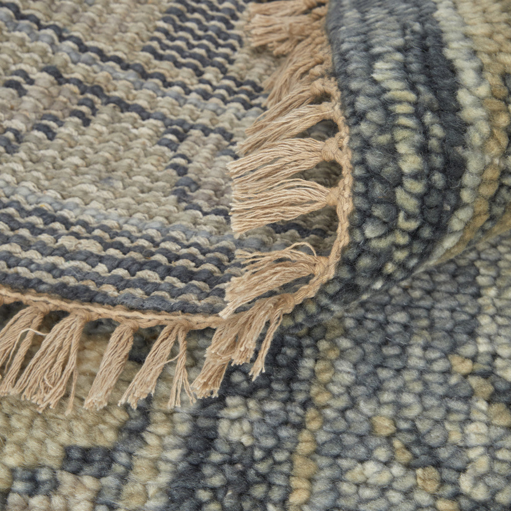 10' X 14' Blue Gray and Tan Wool Oriental Hand Knotted Area Rug With Fringe-6