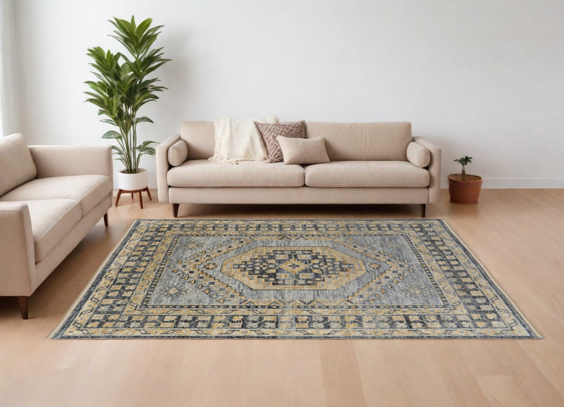 10' X 14' Blue Gray and Tan Wool Oriental Hand Knotted Area Rug With Fringe-0