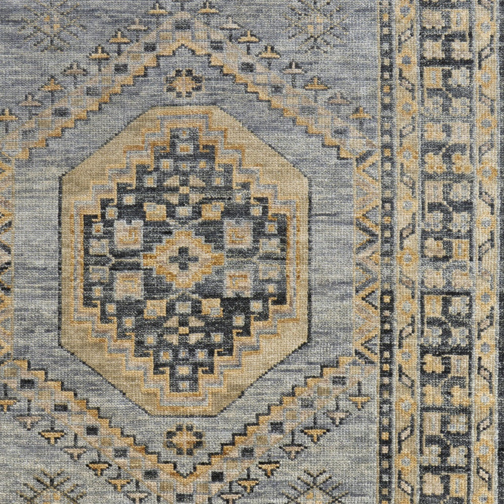 10' X 14' Blue Gray and Tan Wool Oriental Hand Knotted Area Rug With Fringe-7