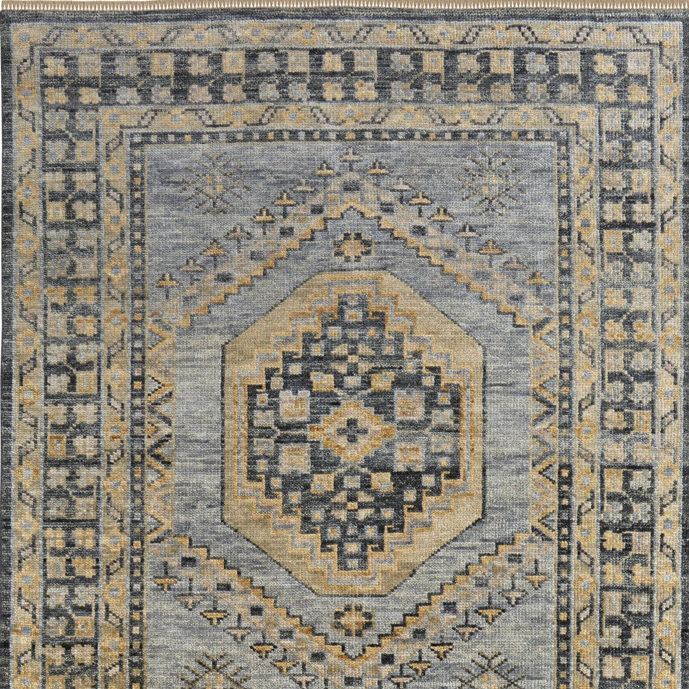 10' X 14' Blue Gray and Tan Wool Oriental Hand Knotted Area Rug With Fringe-8