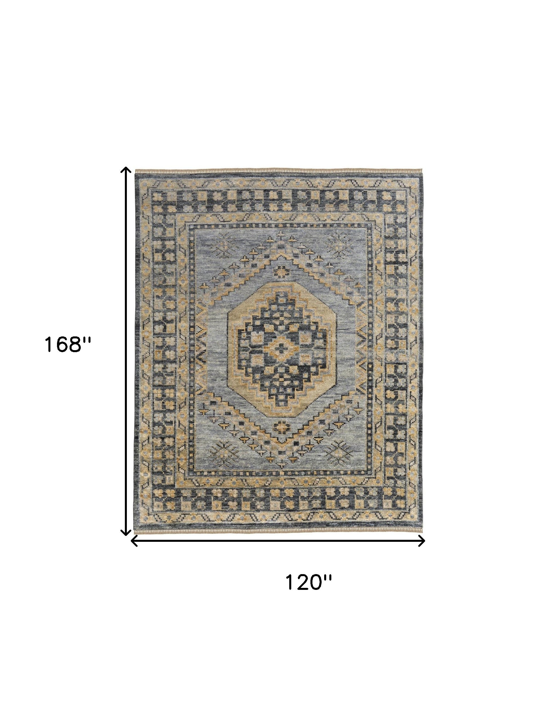 10' X 14' Blue Gray and Tan Wool Oriental Hand Knotted Area Rug With Fringe-2