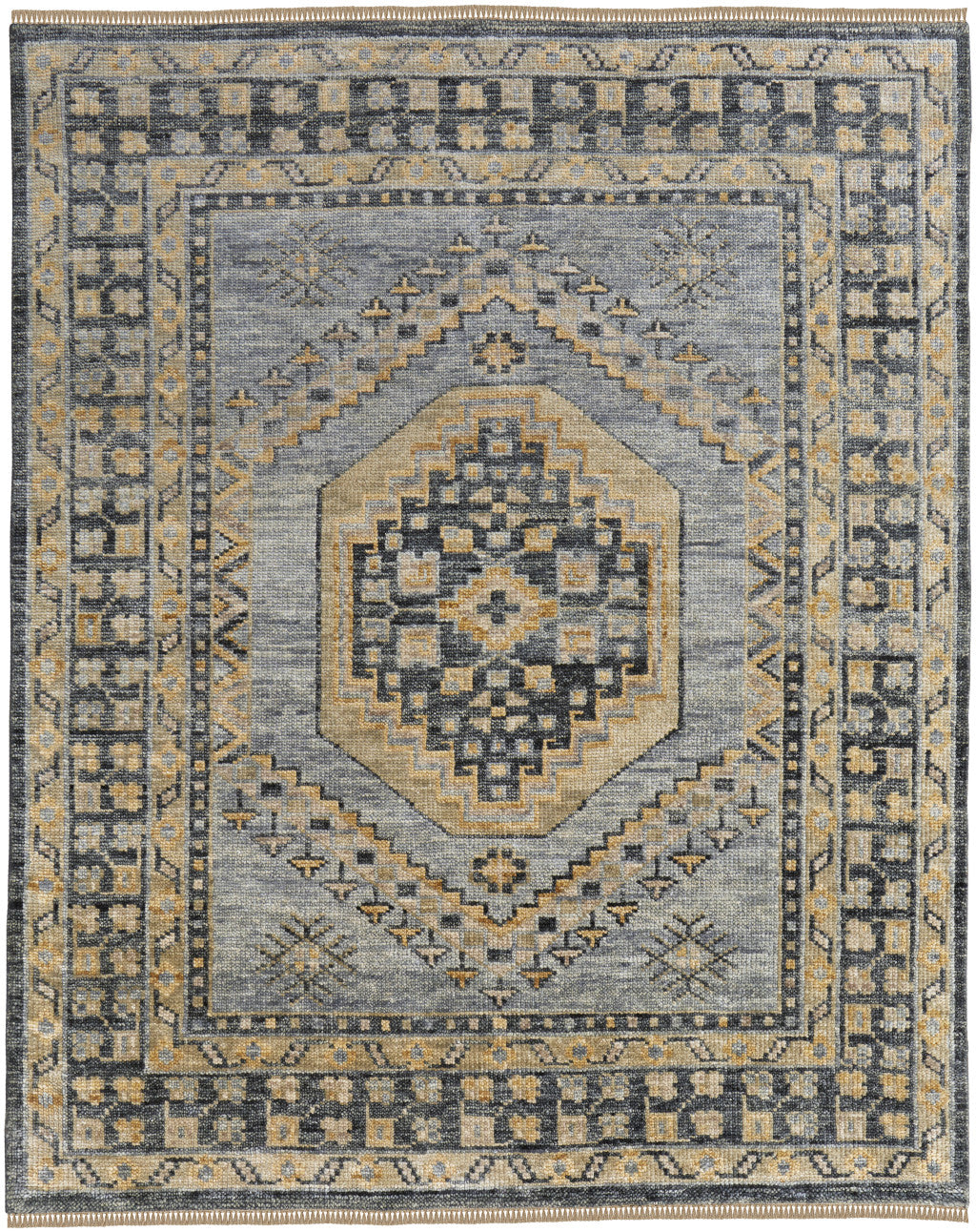10' X 14' Blue Gray and Tan Wool Oriental Hand Knotted Area Rug With Fringe-1