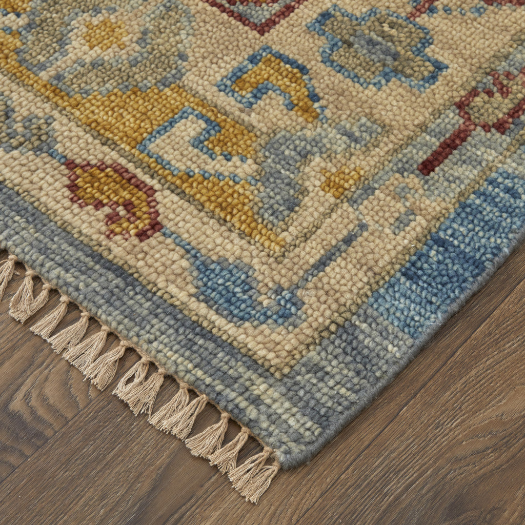10' X 14' Blue Red and Yellow Wool Geometric Hand Knotted Area Rug With Fringe-7