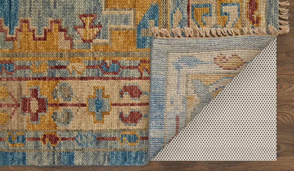10' X 14' Blue Red and Yellow Wool Geometric Hand Knotted Area Rug With Fringe-8