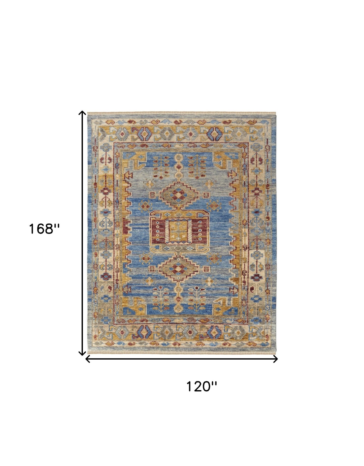 10' X 14' Blue Red and Yellow Wool Geometric Hand Knotted Area Rug With Fringe-2