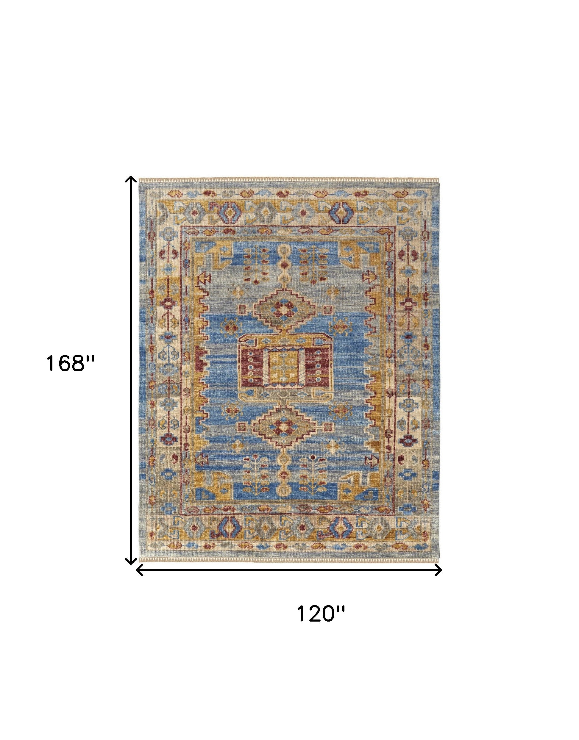 10' X 14' Blue Red and Yellow Wool Geometric Hand Knotted Area Rug With Fringe-2