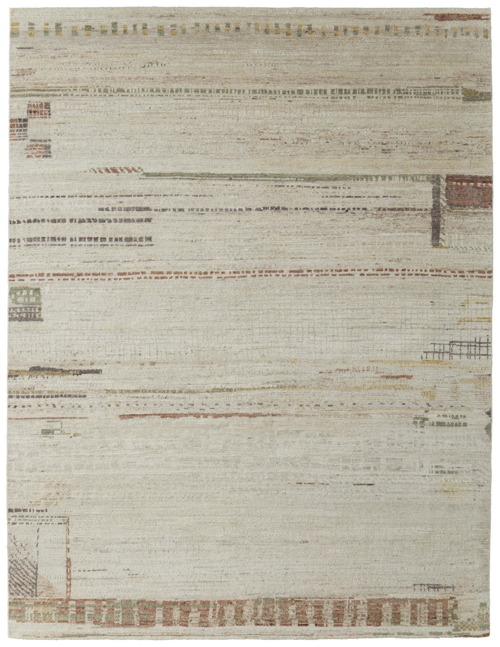6' X 9' Gray Tan and Green Wool Abstract Hand Knotted Area Rug-3