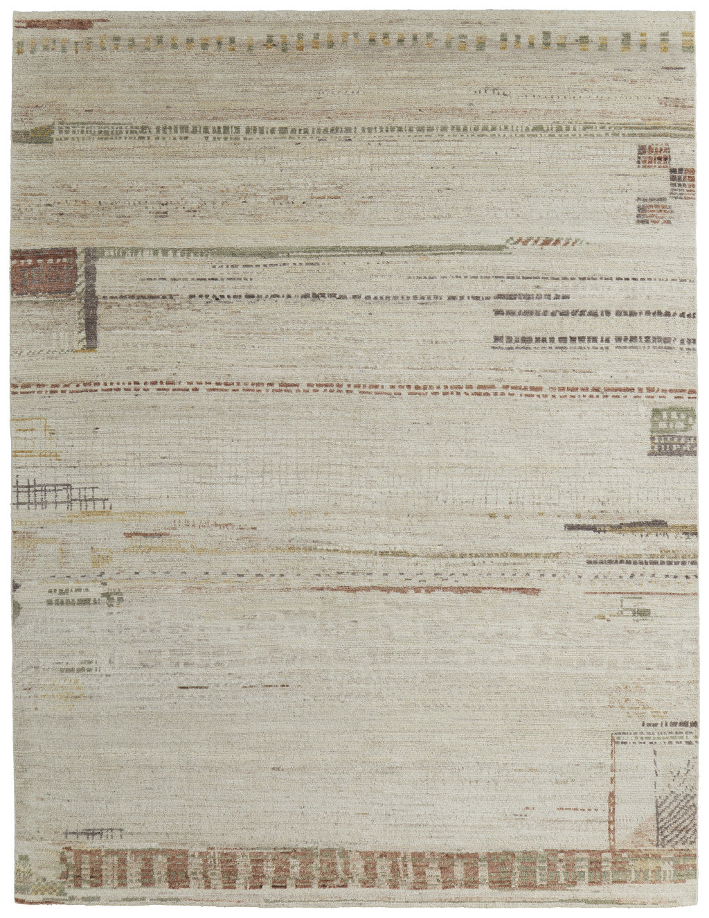 6' X 9' Gray Tan and Green Wool Abstract Hand Knotted Area Rug-4