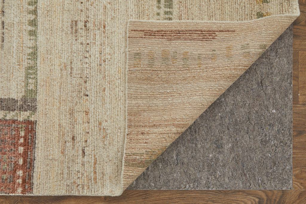 6' X 9' Gray Tan and Green Wool Abstract Hand Knotted Area Rug-7