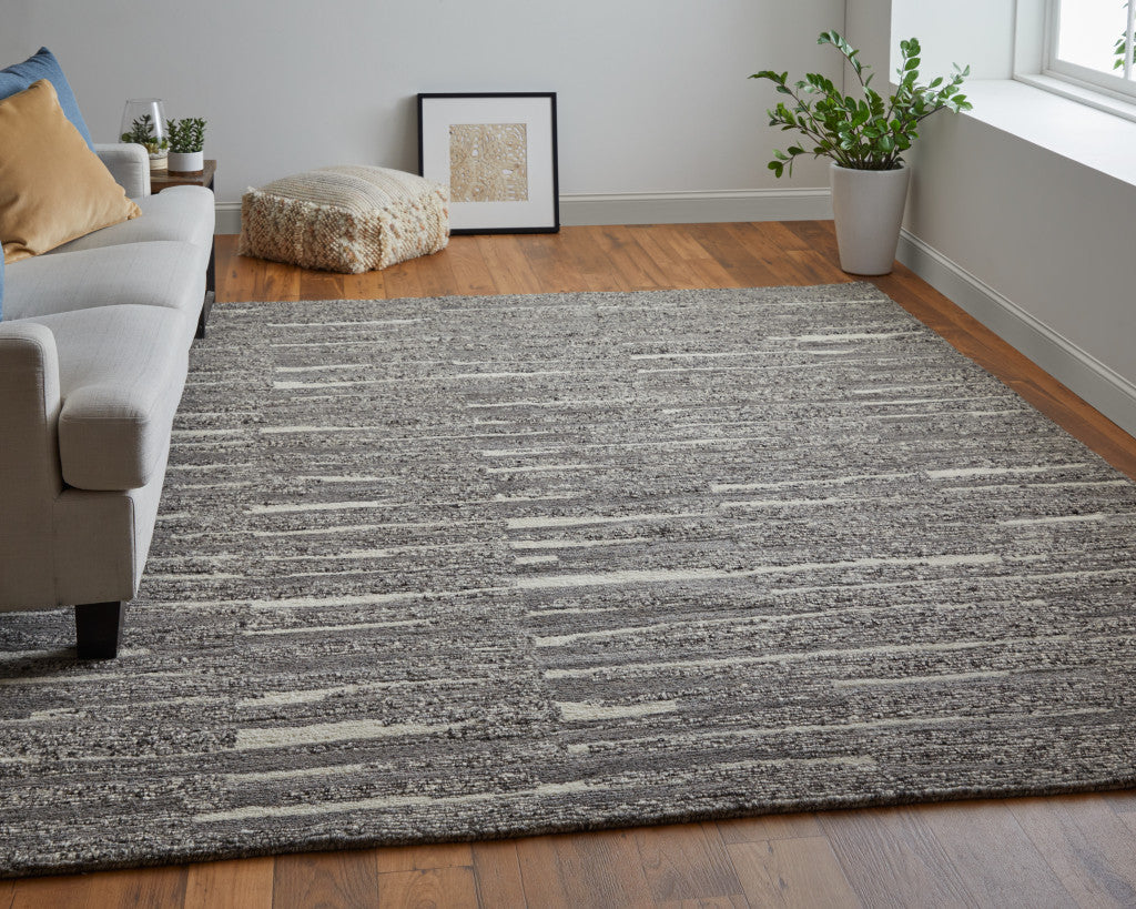 8' X 12' Gray Ivory and Taupe Abstract Hand Woven Area Rug-8
