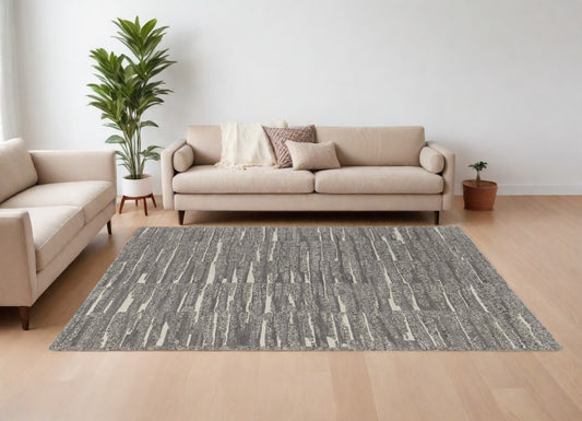 8' X 12' Gray Ivory and Taupe Abstract Hand Woven Area Rug-0