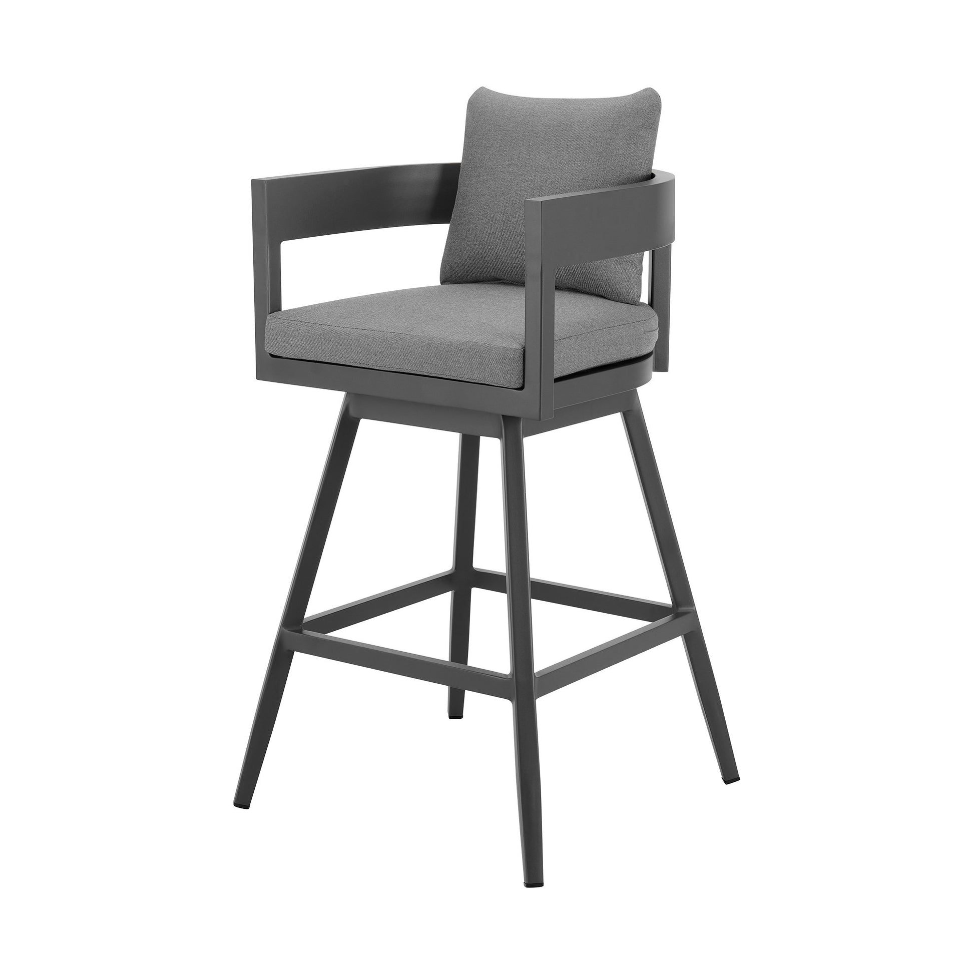 39" Dark Gray Metal Swivel Low back Outdoor Bar Height chair with Footrest-5