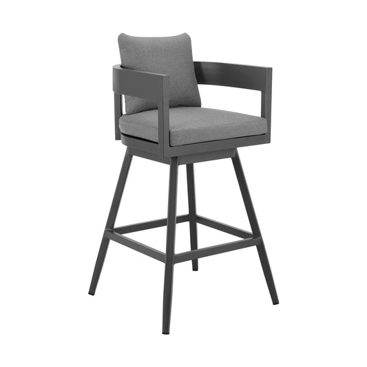 39" Dark Gray Metal Swivel Low back Outdoor Bar Height chair with Footrest-0