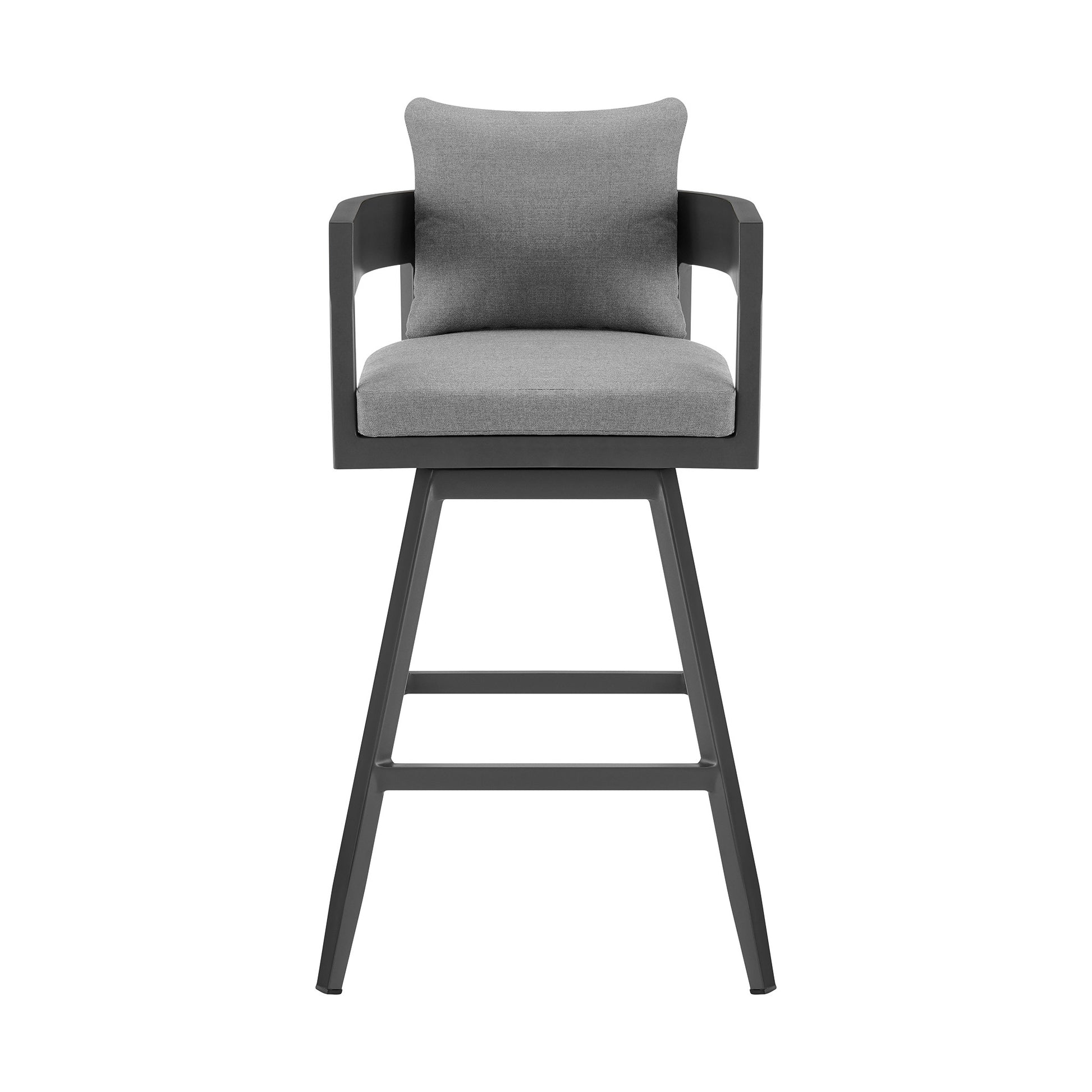 39" Dark Gray Metal Swivel Low back Outdoor Bar Height chair with Footrest-2