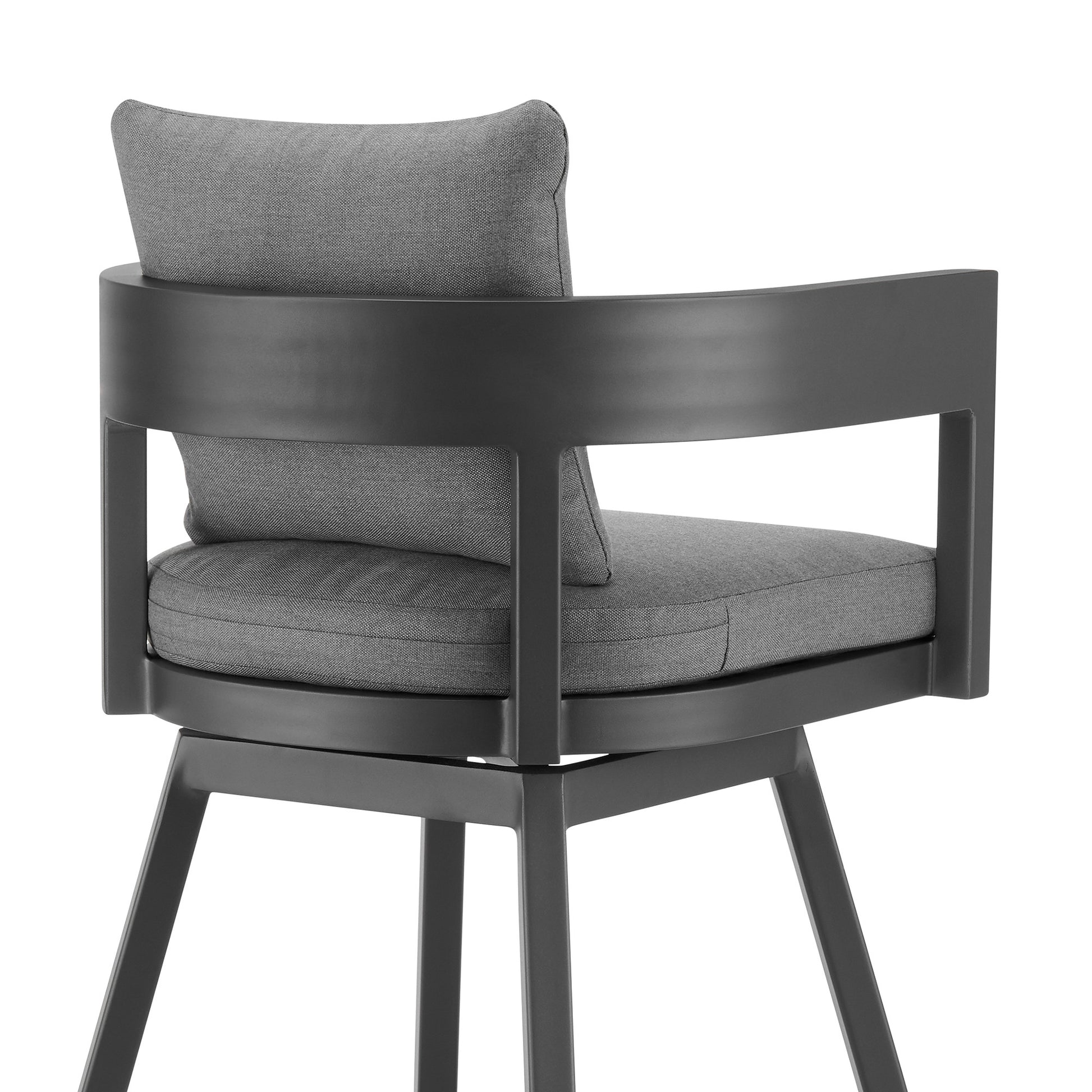 39" Dark Gray Metal Swivel Low back Outdoor Bar Height chair with Footrest-7