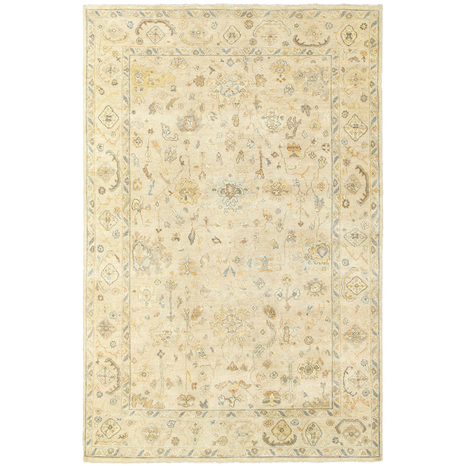 6' X 9' Beige And Gray Wool Oriental Hand Knotted Area Rug-1