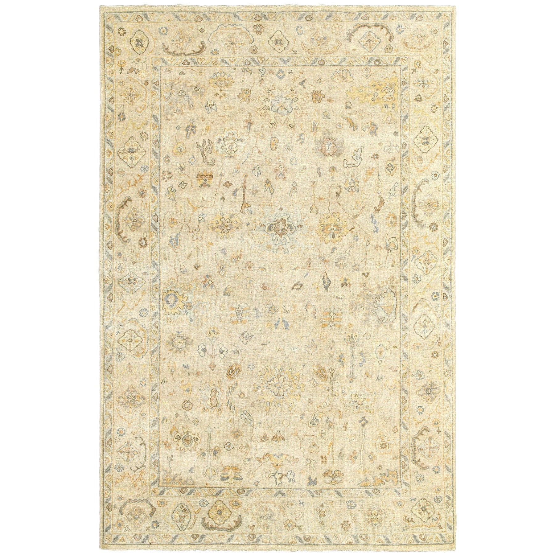6' X 9' Beige And Gray Wool Oriental Hand Knotted Area Rug-4