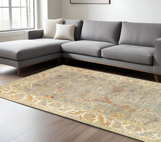 8' X 10' Gray And Beige Wool Oriental Hand Knotted Area Rug-0