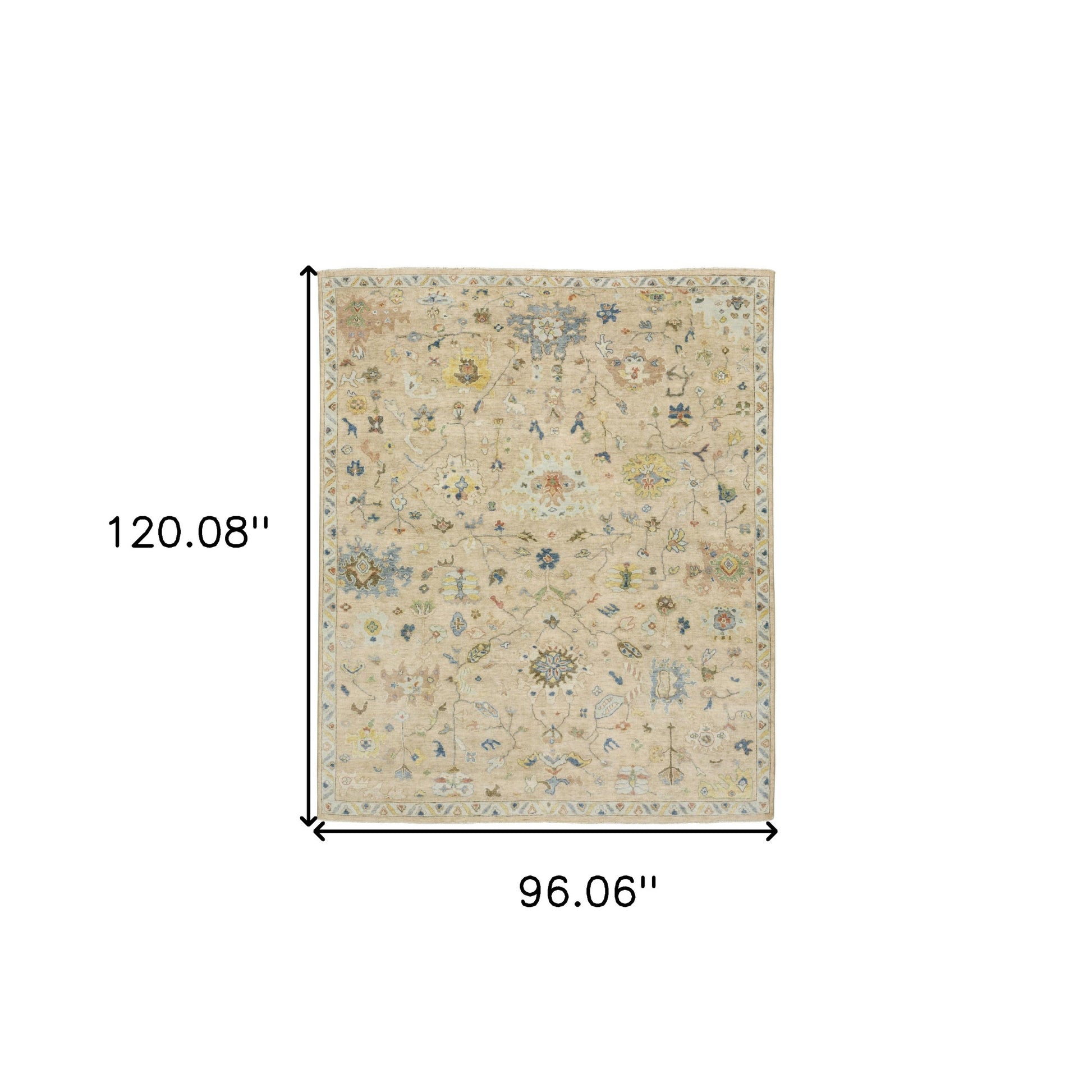 8' X 10' Beige Yellow And Light Blue Wool Oriental Hand Knotted Area Rug With Fringe-2