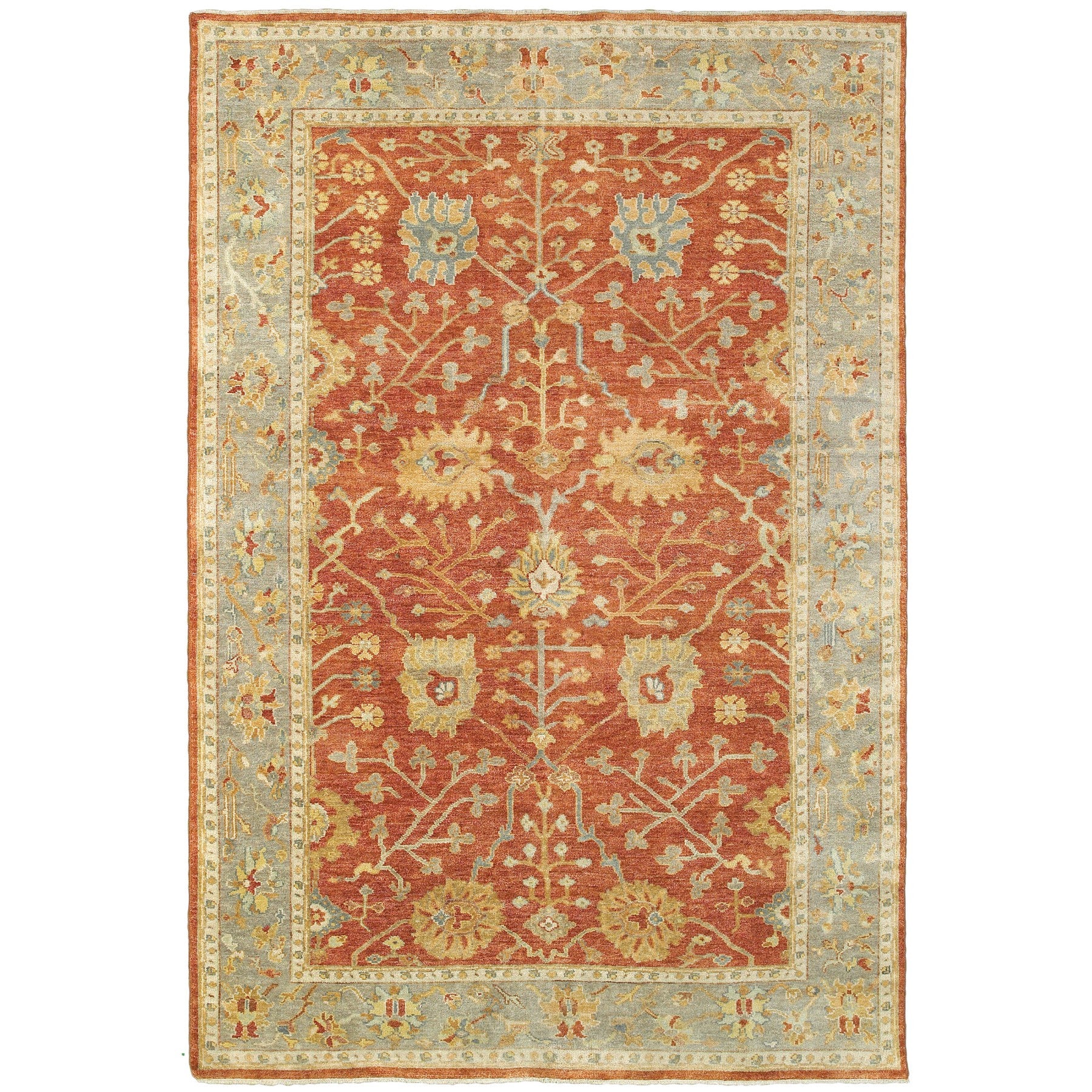 10' X 14' Red And Gray Wool Oriental Hand Knotted Area Rug-1