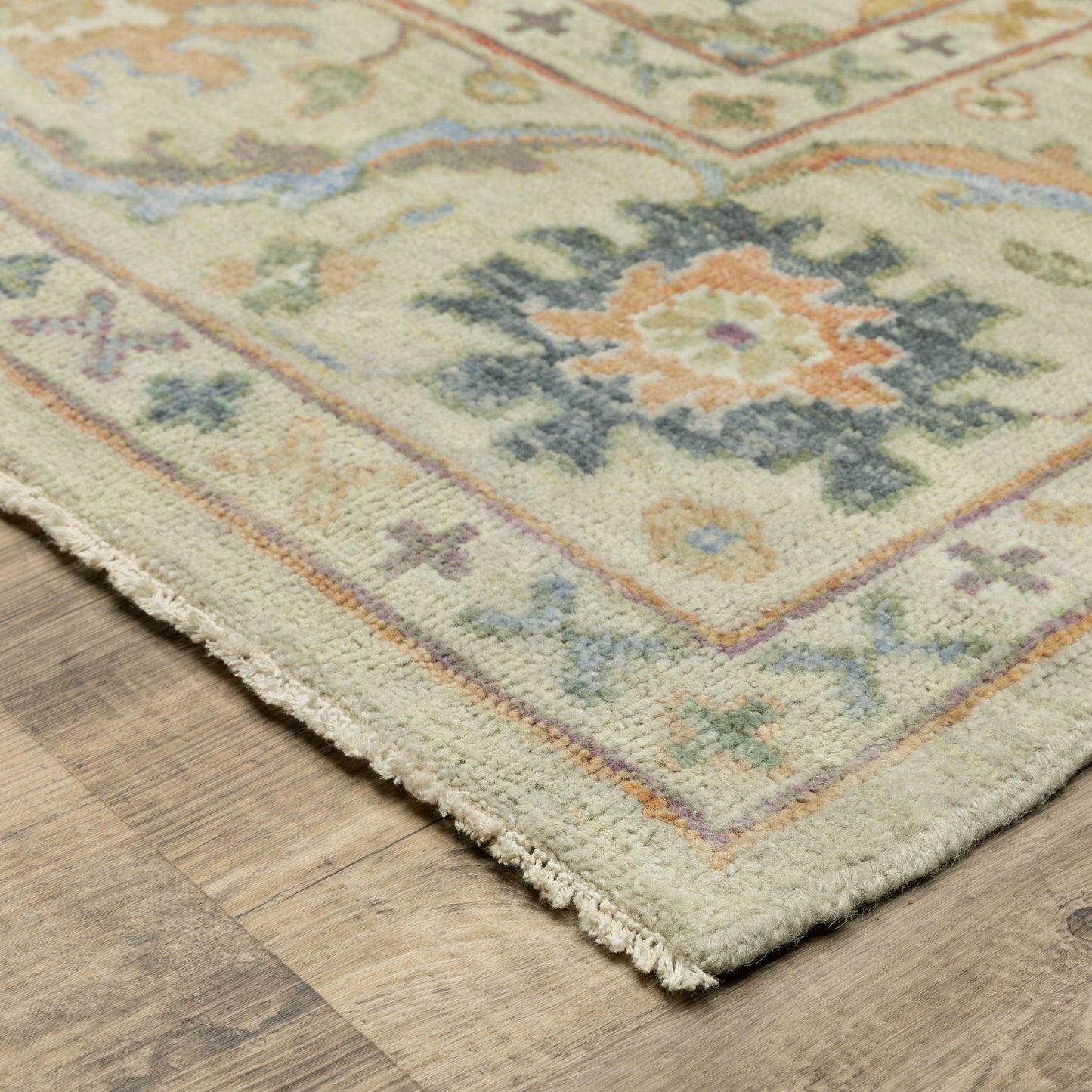 10' X 14' Beige And Green Wool Oriental Hand Knotted Area Rug With Fringe-5