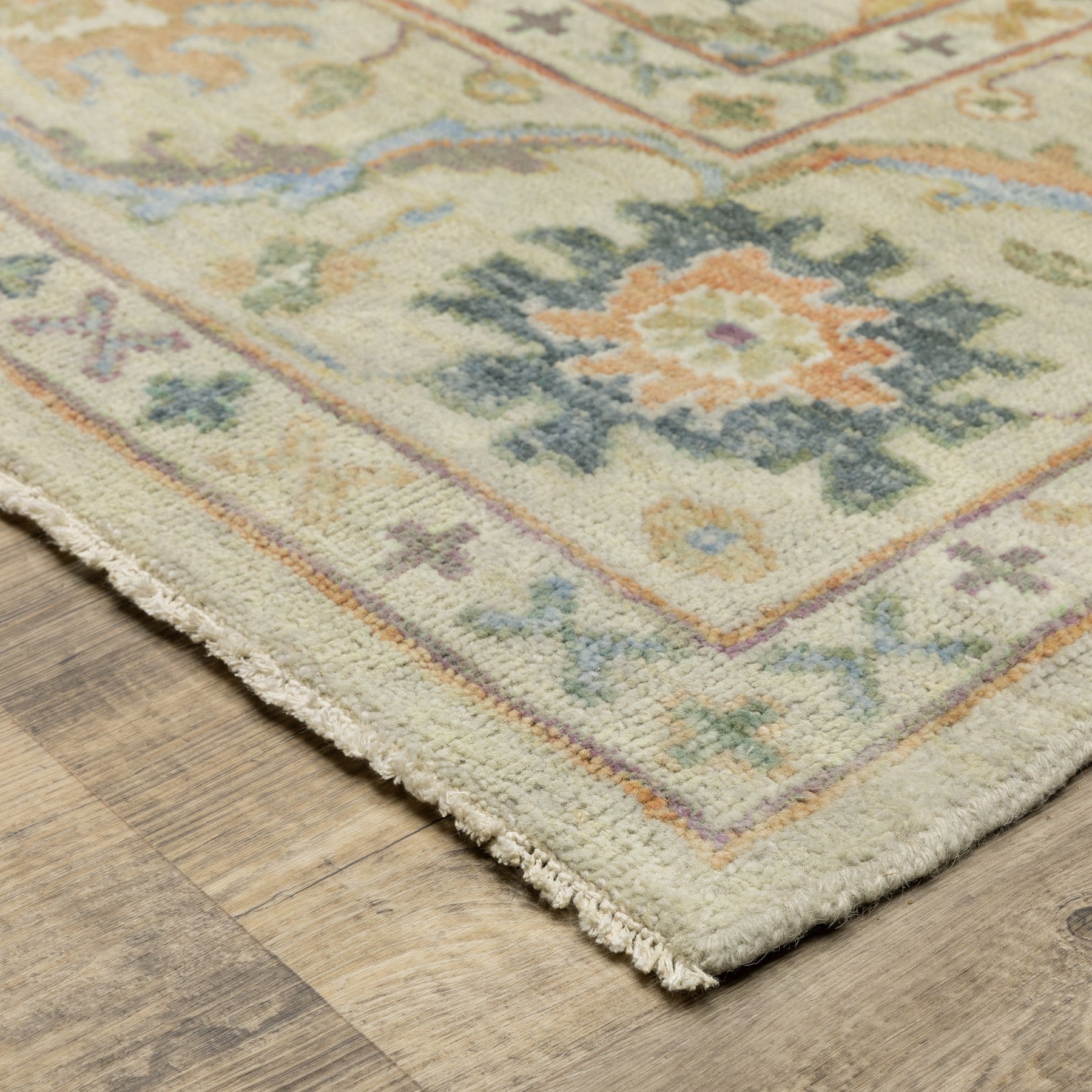 10' X 14' Beige And Green Wool Oriental Hand Knotted Area Rug With Fringe-5