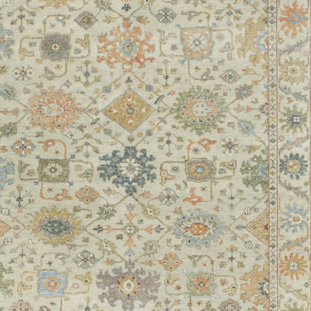 10' X 14' Beige And Green Wool Oriental Hand Knotted Area Rug With Fringe-4