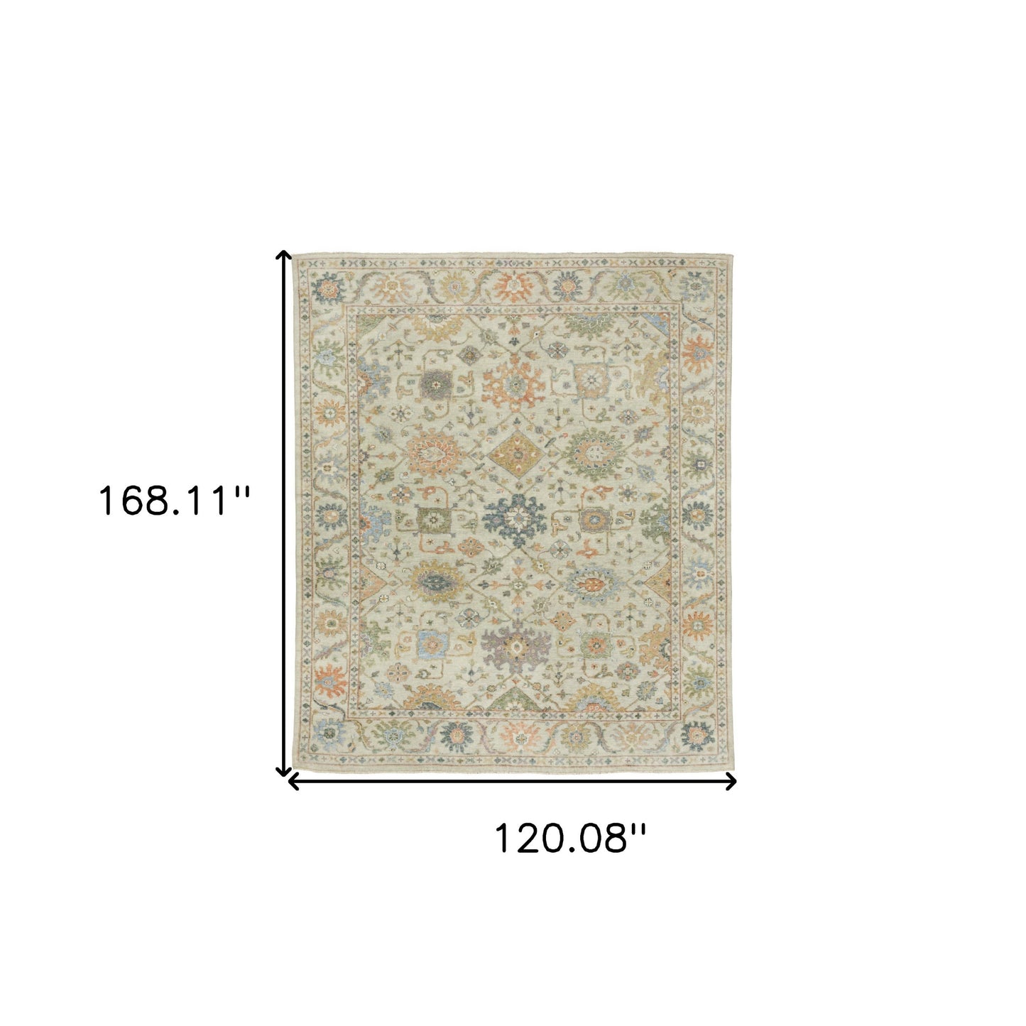 10' X 14' Beige And Green Wool Oriental Hand Knotted Area Rug With Fringe-2