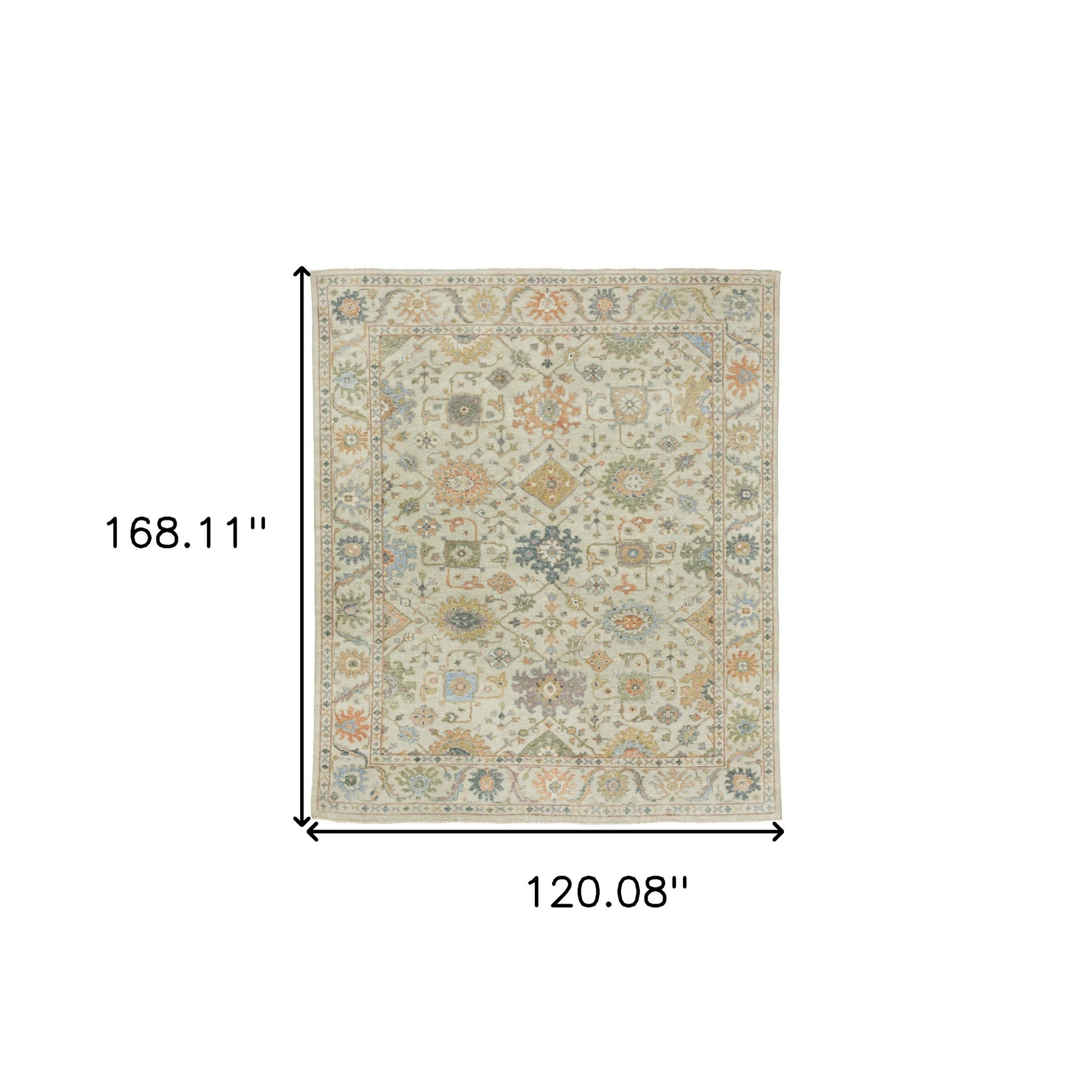 10' X 14' Beige And Green Wool Oriental Hand Knotted Area Rug With Fringe-2