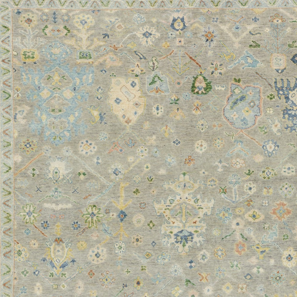 10' X 14' Gray Green And Yellow Wool Oriental Hand Knotted Area Rug With Fringe-4