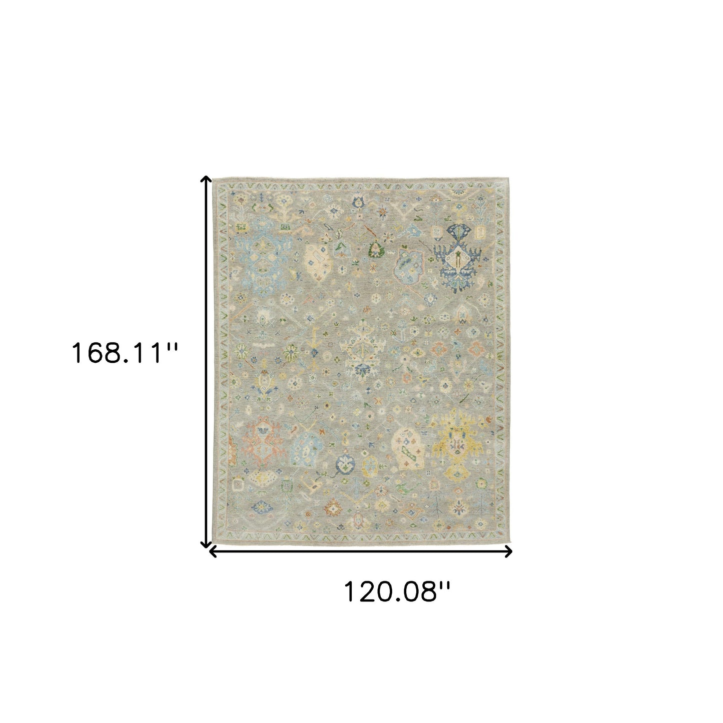 10' X 14' Gray Green And Yellow Wool Oriental Hand Knotted Area Rug With Fringe-2