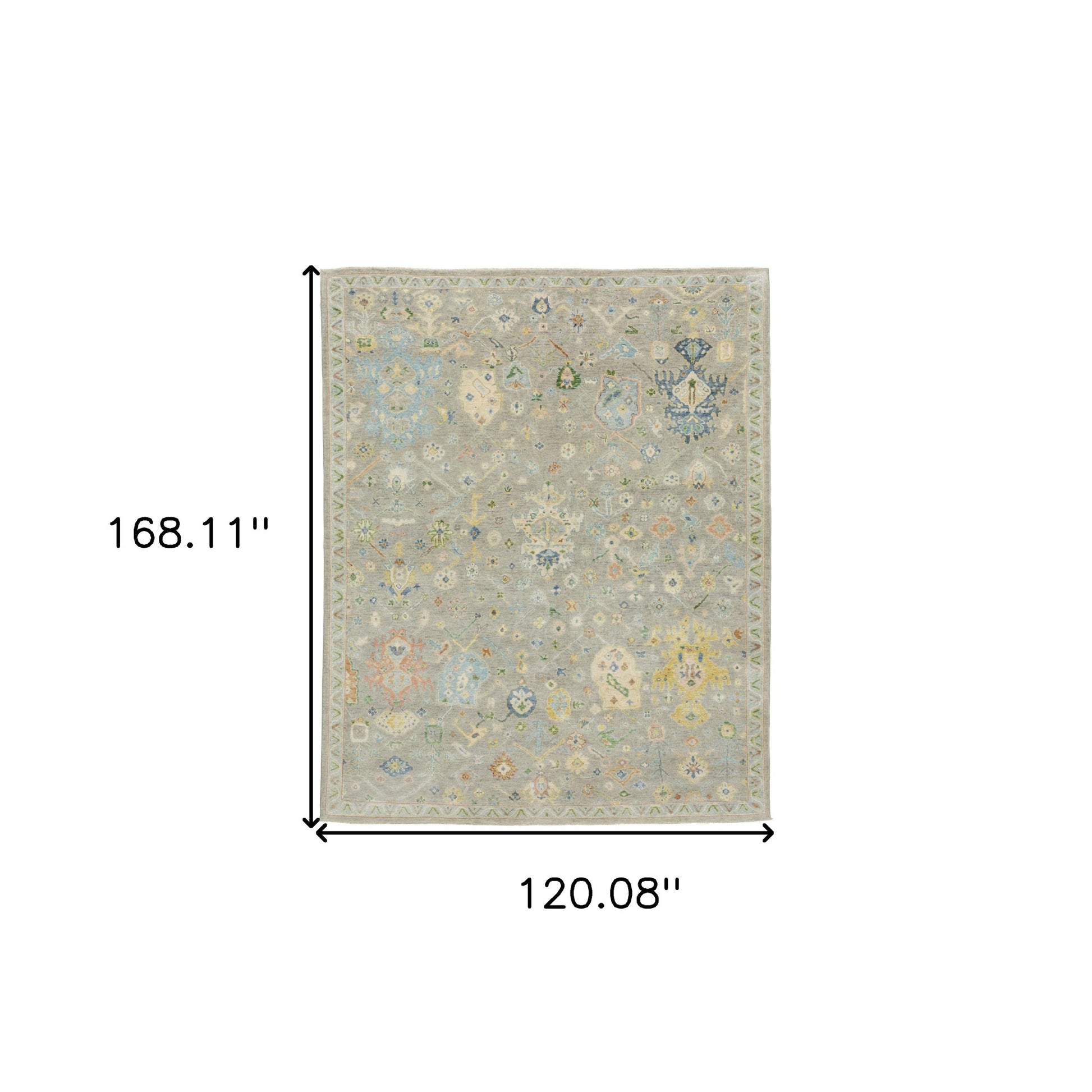 10' X 14' Gray Green And Yellow Wool Oriental Hand Knotted Area Rug With Fringe-2